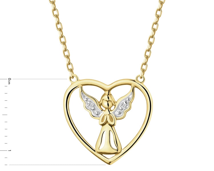 Zlatý náhrdelník s diamanty - anděl, srdce - 0,006 ct - ryzost 585