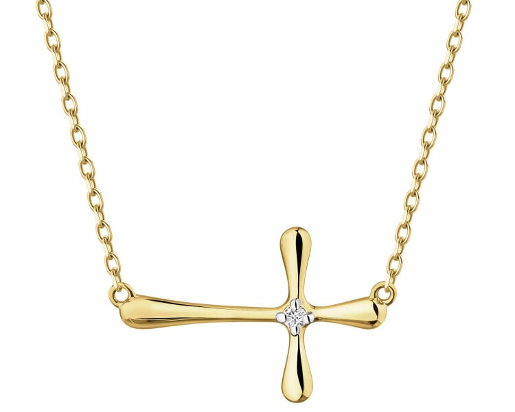 Zlatý náhrdelník s briliantem - kříž - 0,01 ct - ryzost 585