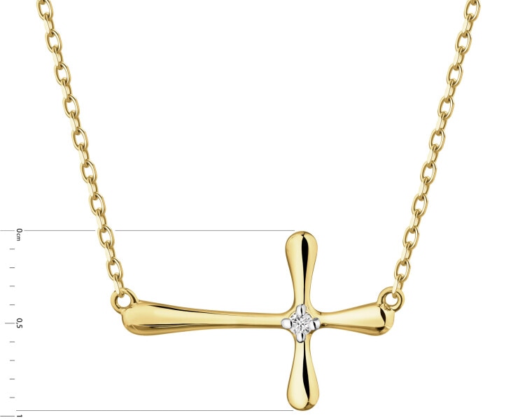Zlatý náhrdelník s briliantem - kříž - 0,01 ct - ryzost 585