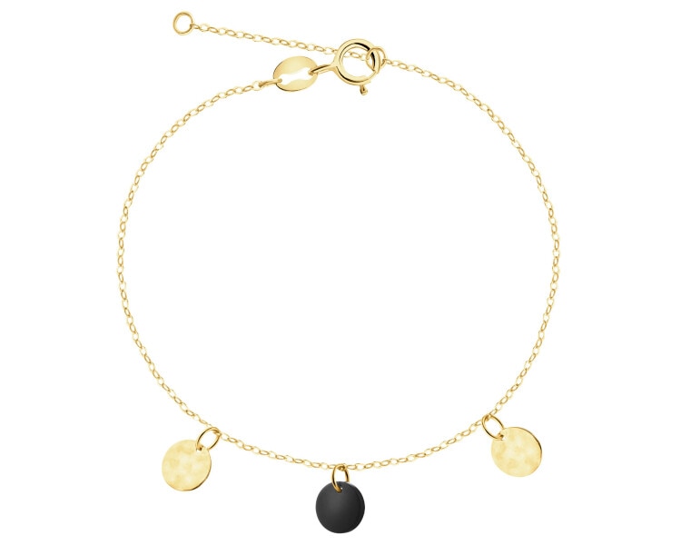 Złota bransoletka z onyksem syntetycznym - koła