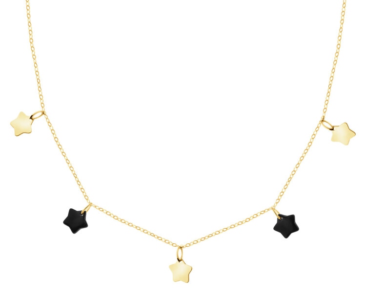Złoty naszyjnik z onyksami syntetycznymi - gwiazdy