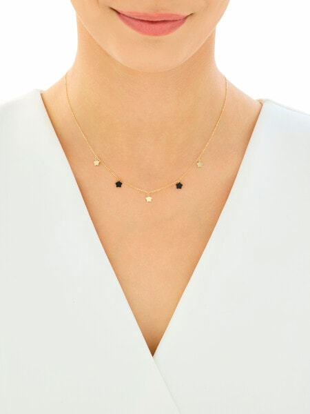 Złoty naszyjnik z onyksami syntetycznymi - gwiazdy