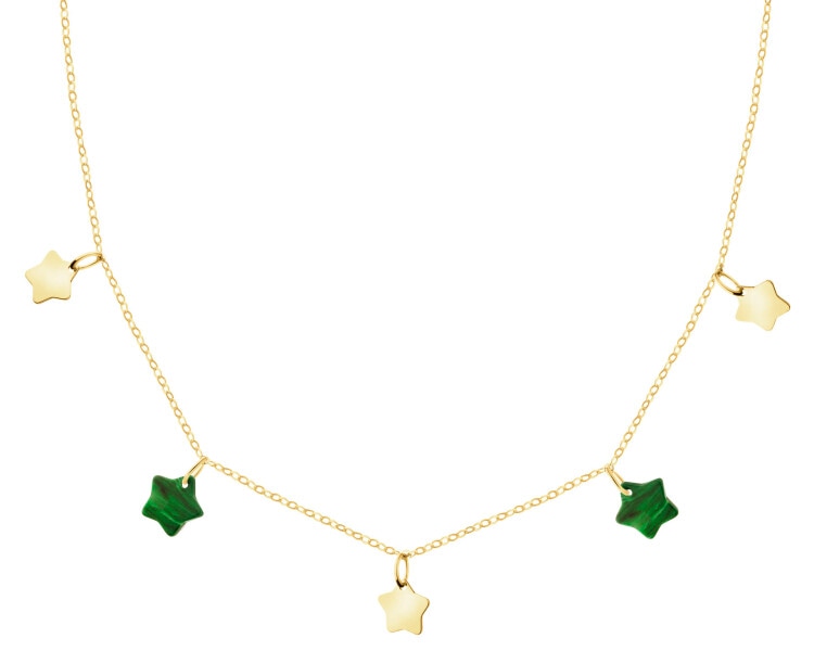 Złoty naszyjnik z malachitami syntetycznymi - gwiazdy