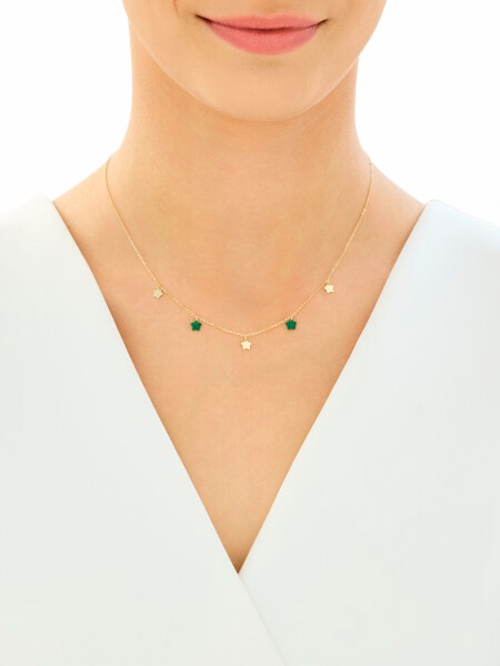 Złoty naszyjnik z malachitami syntetycznymi - gwiazdy