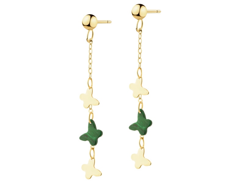 Złote kolczyki z malachitami syntetycznymi - motyle