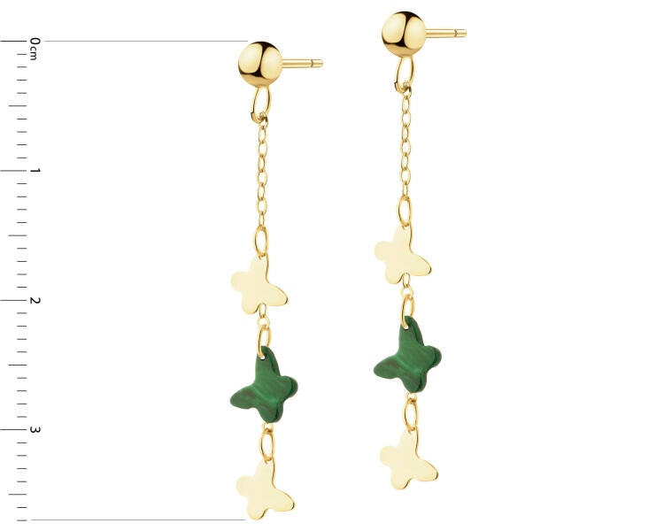 Złote kolczyki z malachitami syntetycznymi - motyle