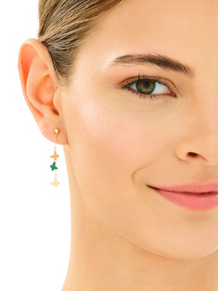 Złote kolczyki z malachitami syntetycznymi - motyle