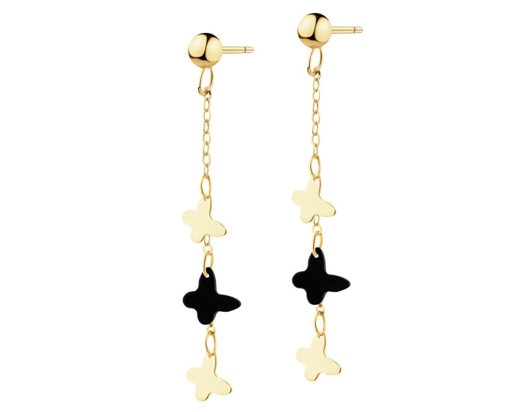 Zlaté náušnice se syntetickými onyxy - motýli