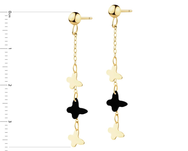 Zlaté náušnice se syntetickými onyxy - motýli