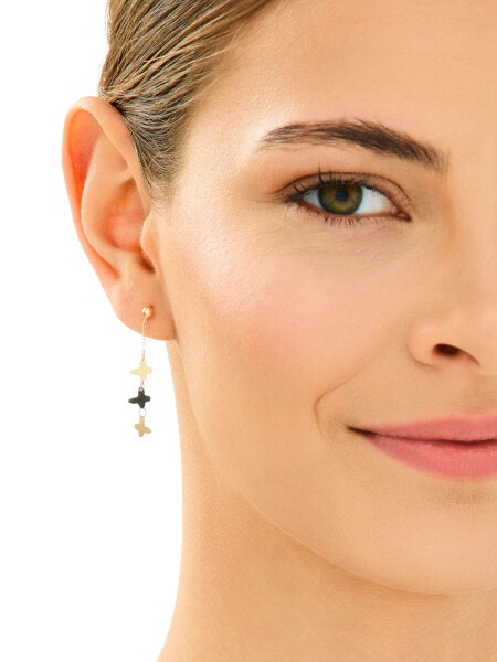 Zlaté náušnice se syntetickými onyxy - motýli