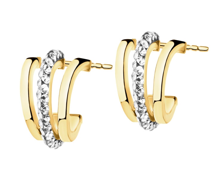 9 K Yellow Gold Earrings with Glass