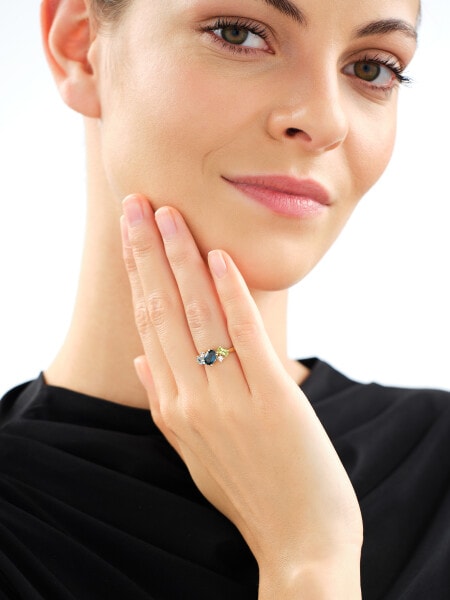 Pierścionek z żółtego złota z diamentami i kamieniami ozdobnymi - próba 375