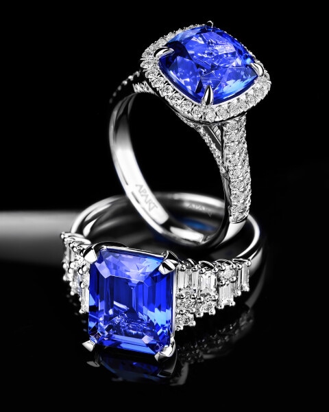 Pierścionek z białego złota z diamentami i tanzanitem - próba 750