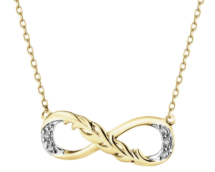 Naszyjnik z żółtego złota z diamentami - nieskończoność - 0,02 ct - próba 375
