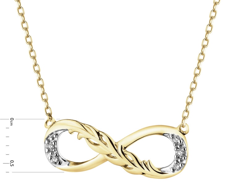 Naszyjnik z żółtego złota z diamentami - nieskończoność - 0,02 ct - próba 375