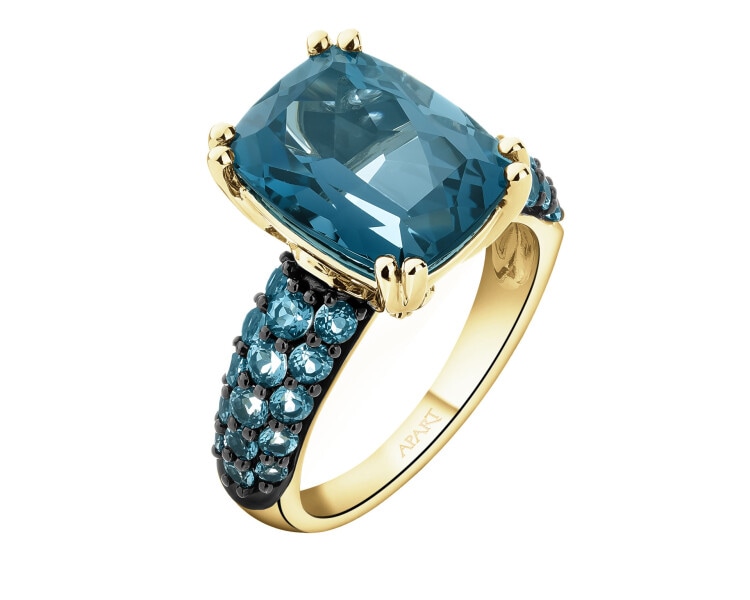 Zlatý prsten s brilianty a topazy London Blue - ryzost 585