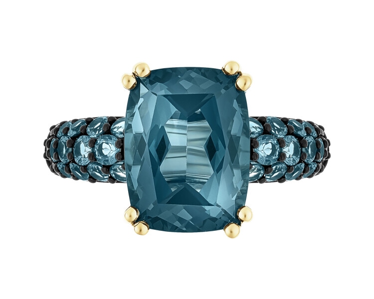 Zlatý prsten s brilianty a topazy London Blue - ryzost 585