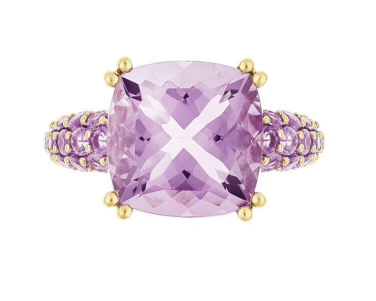Zlatý prsten s diamanty a ametysty - ryzost 585