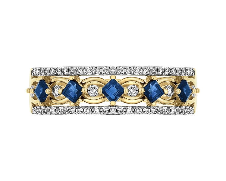 Zlatý prsten s diamanty a safíry - ryzost 585