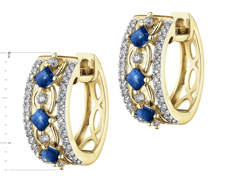 Zlaté náušnice s diamanty a safíry - ryzost 585