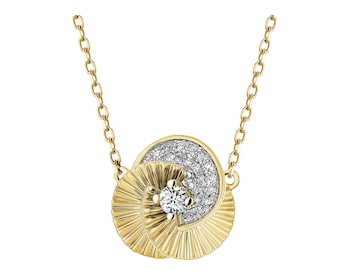 Naszyjnik z żółtego złota z diamentami - kwiat - 0,13 ct - próba 585