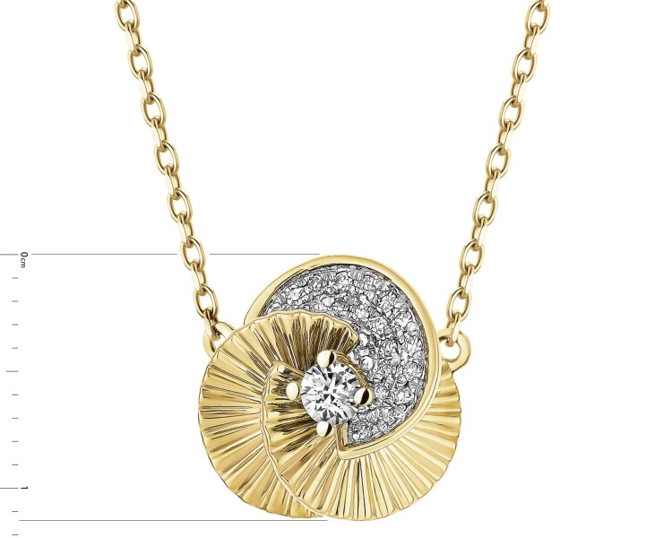 Naszyjnik z żółtego złota z diamentami - kwiat - 0,13 ct - próba 585
