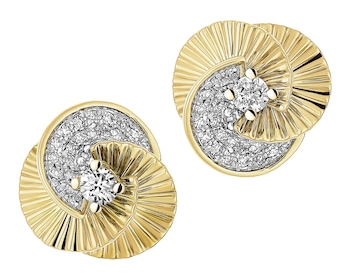 Kolczyki z żółtego złota z diamentami - kwiaty - 0,11 ct - próba 585