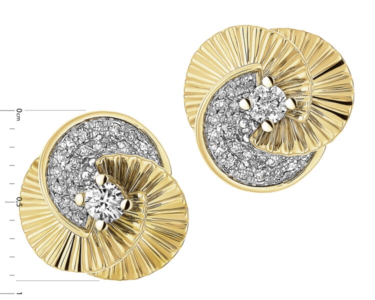 Kolczyki z żółtego złota z diamentami - kwiaty - 0,11 ct - próba 585