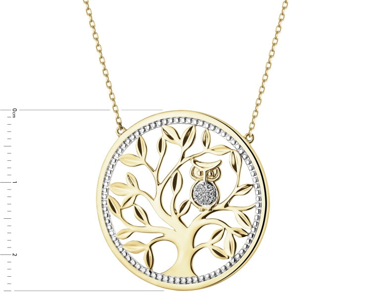 Zlatý náhrdelník s diamanty - strom, sova - 0,02 ct - ryzost 585