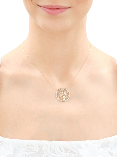 Zlatý náhrdelník s diamanty - strom, sova - 0,02 ct - ryzost 585