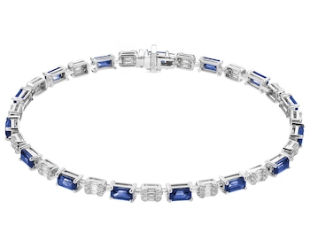 Bransoletka z białego złota z diamentami i szafirami - 19 cm - próba 750