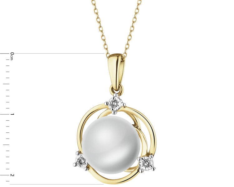 Zawieszka z żółtego złota z brylantami i perłą - próba 585