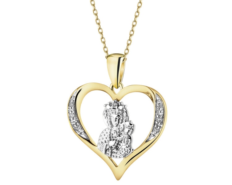 Zawieszka z żółtego złota z diamentami - medalik Matka Boska Częstochowska - 0,02 ct - próba 585