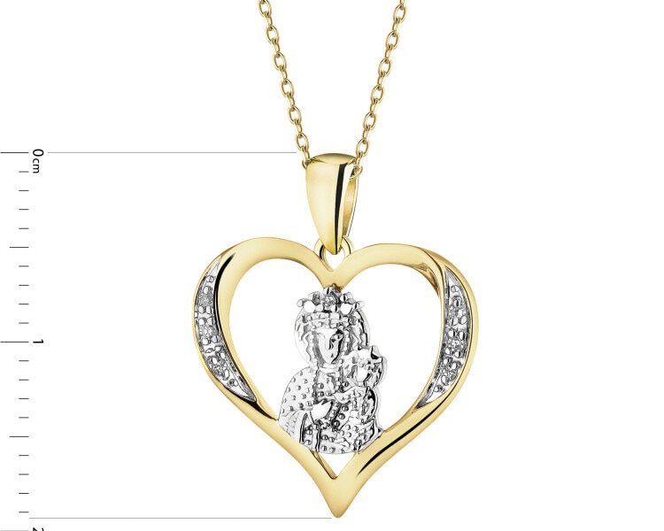 Zawieszka z żółtego złota z diamentami - medalik Matka Boska Częstochowska - 0,02 ct - próba 585