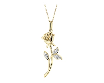 Zawieszka z żółtego złota z diamentami - róża, kwiat - 0,01 ct - próba 585