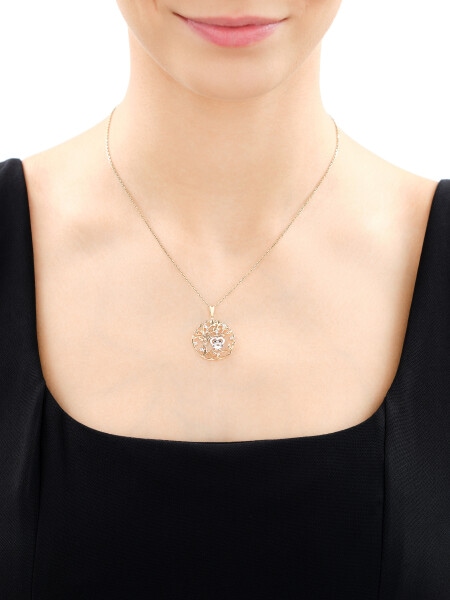 Zlatý přívěsek s diamanty - strom, sova - 0,05 ct - ryzost 585