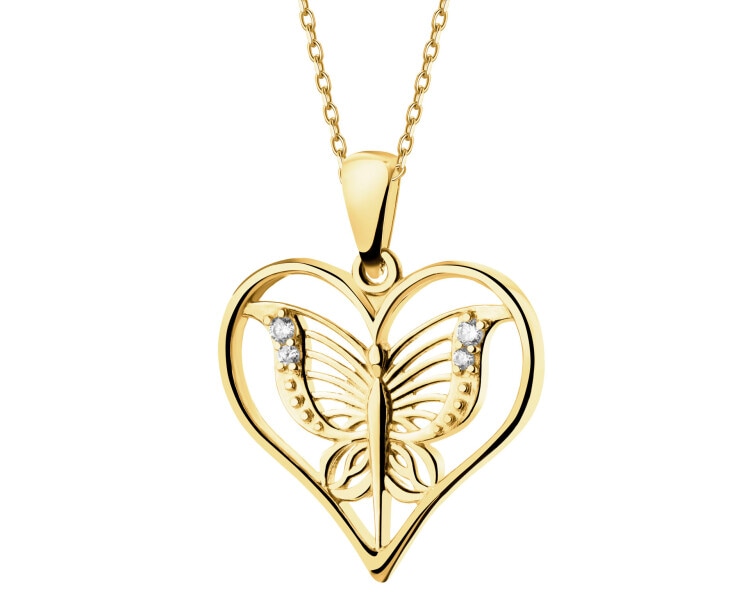 Złota zawieszka z cyrkoniami - serce, motyl