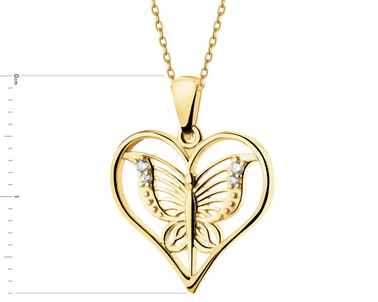 Złota zawieszka z cyrkoniami - serce, motyl