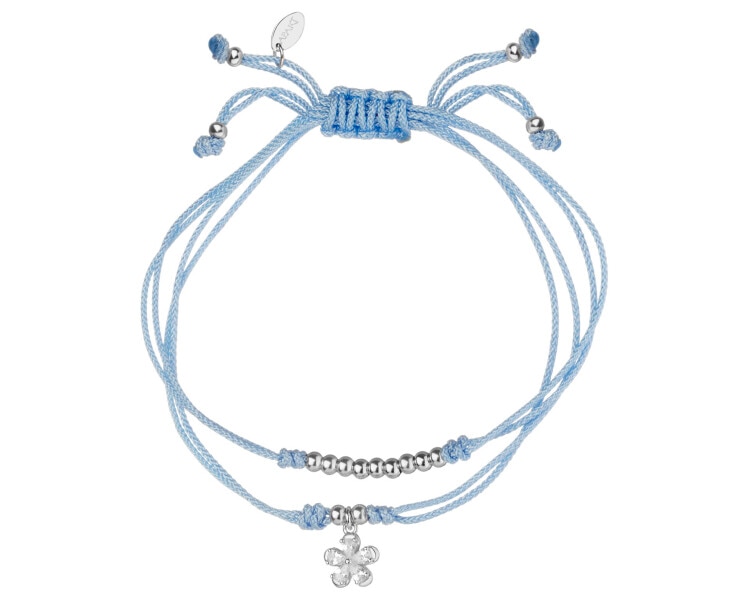 Bransoletka z elementami srebra i cyrkoniami - kwiat, kulki