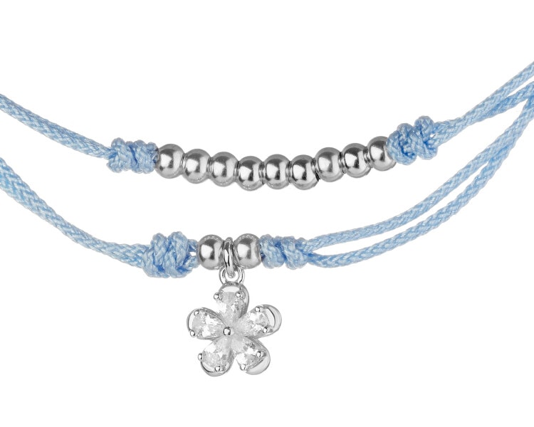 Bransoletka z elementami srebra i cyrkoniami - kwiat, kulki