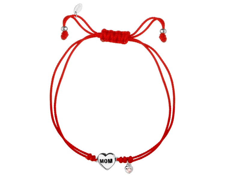Bransoletka z elementami srebra i cyrkonią - mama, serce