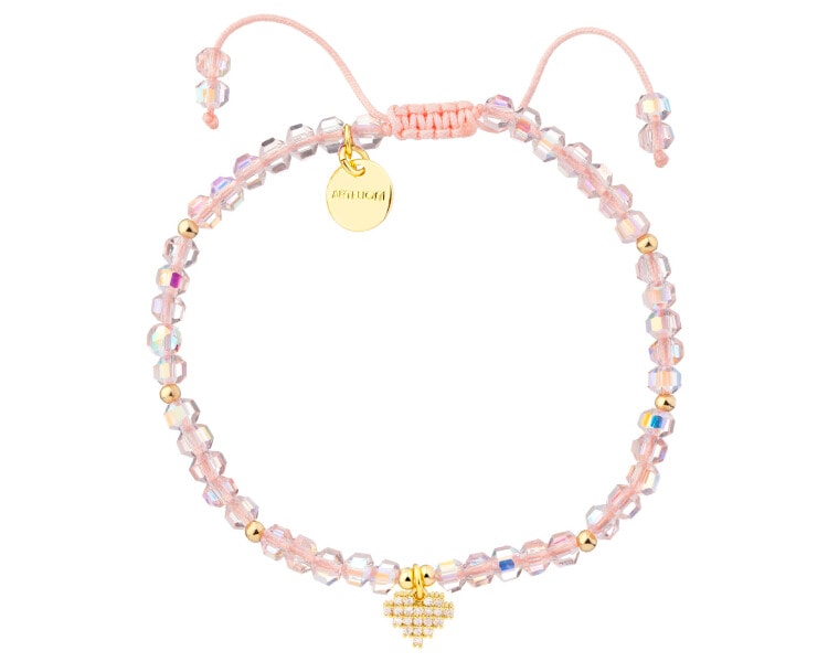 Bransoletka z mosiądzu pozłacana ze szklanymi detalami i cyrkoniami - serce