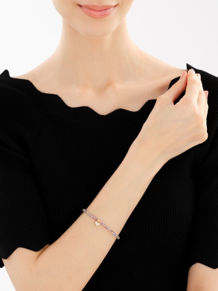 Bransoletka z mosiądzu pozłacana ze szklanymi detalami i cyrkoniami - serce