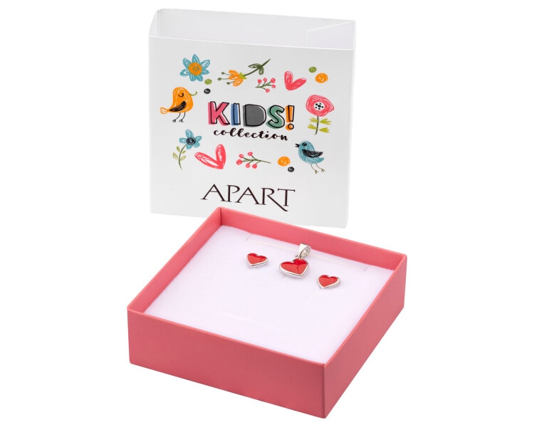 Srebrne kolczyki i zawieszka z emalią - komplet - serca