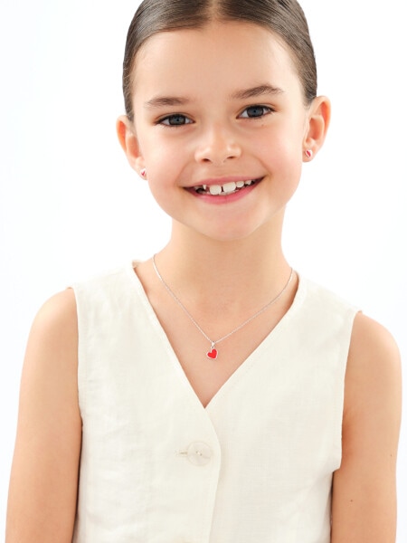 Srebrne kolczyki i zawieszka z emalią - komplet - serca