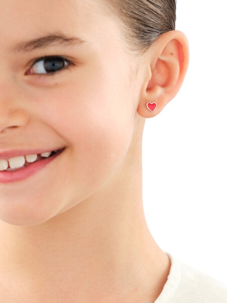 Srebrne kolczyki i zawieszka z emalią - komplet - serca