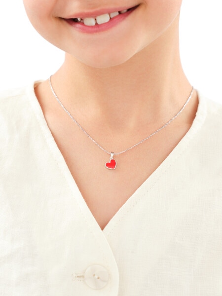 Srebrne kolczyki i zawieszka z emalią - komplet - serca