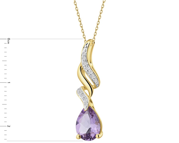 Zawieszka z żółtego złota z diamentami i ametystem - próba 585