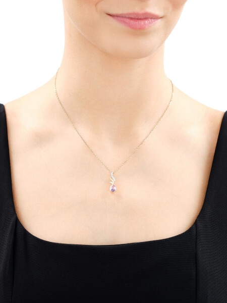 Zlatý přívěsek s diamanty a ametystem - ryzost 585