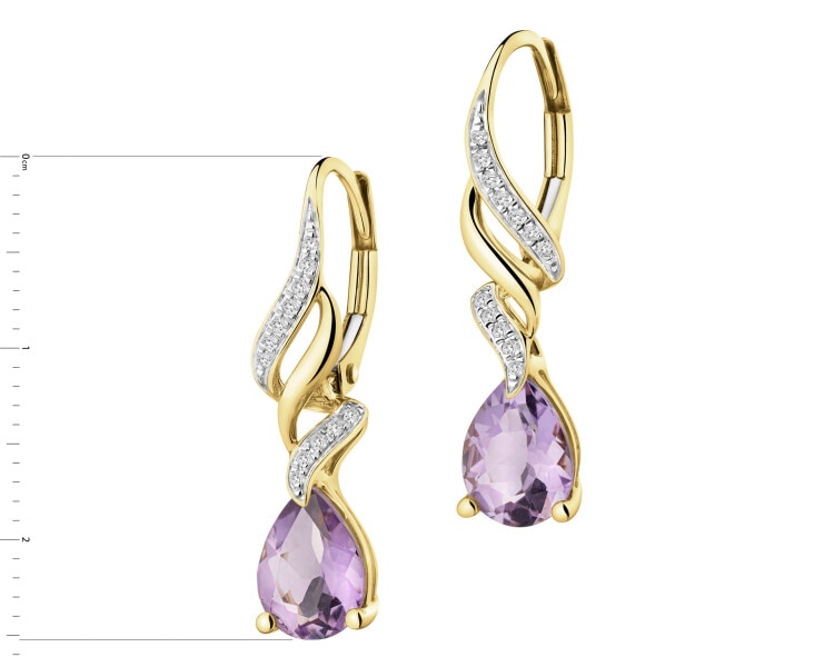 Kolczyki z żółtego złota z diamentami i ametystami - próba 585